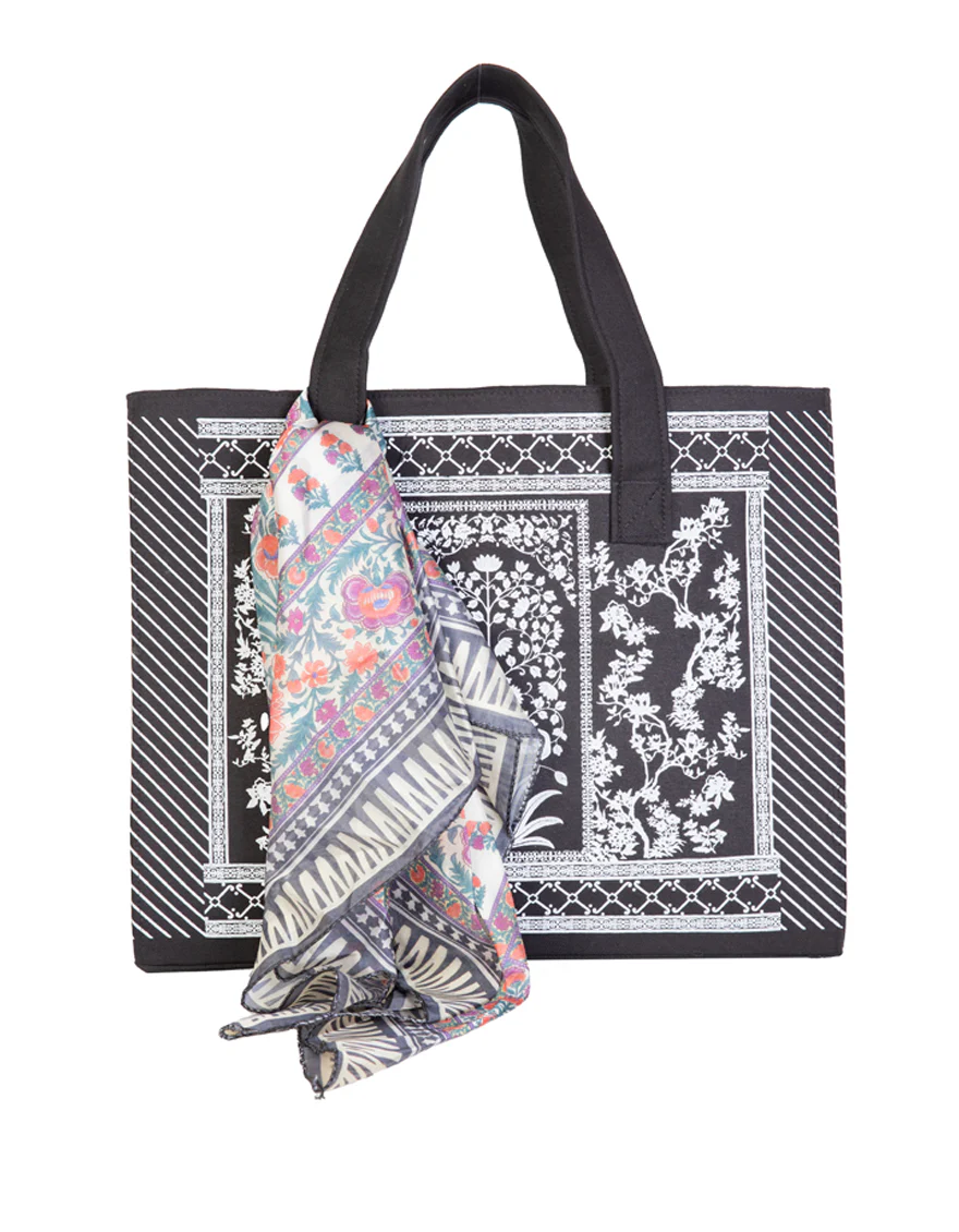 BLACK DENIM HANDBAG | JJBL-25-117 FB/MUGHAL TOTE BAG