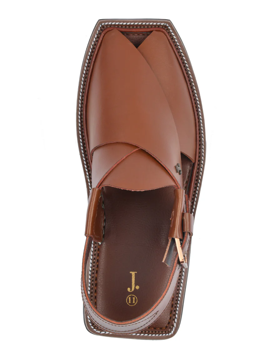 BROWN PLAIN PESHAWARI SANDALS | JJFW-JPC-11494/S24-HA-PLN