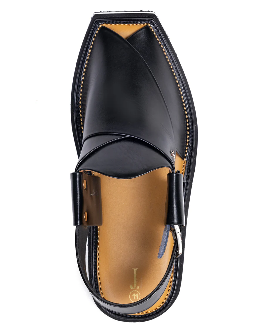 BLACK PLAIN PESHAWARI SANDALS | JJFW-JPC-9011/S25-SC-PLN