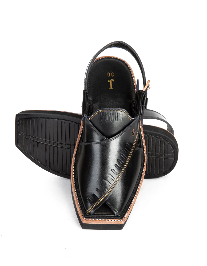 BLACK PLAIN PESHAWARI SANDALS | JJFW-JPC-US-029-R1/S22-KC-ZA-PLN