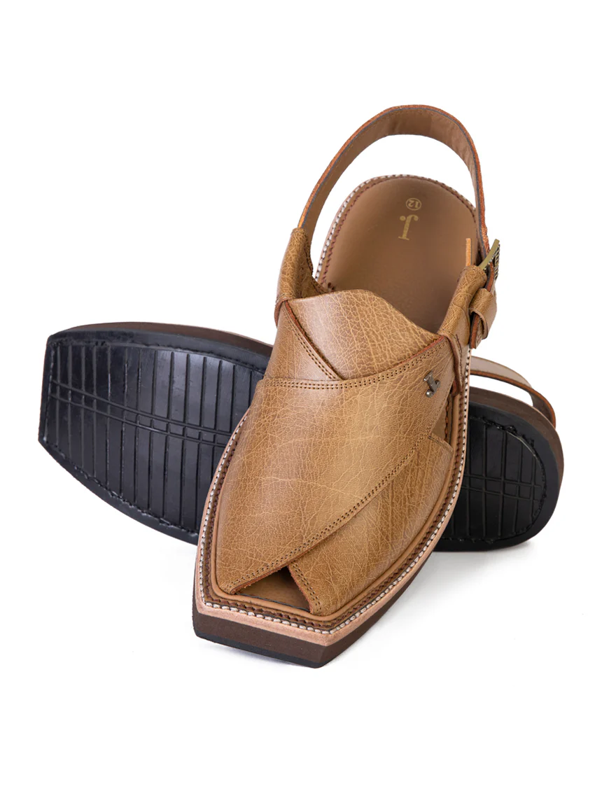 CAMEL BROWN PLAIN PESHAWARI SANDALS | JJFW-JPC-US-050/S22-KC-ZA-PLN