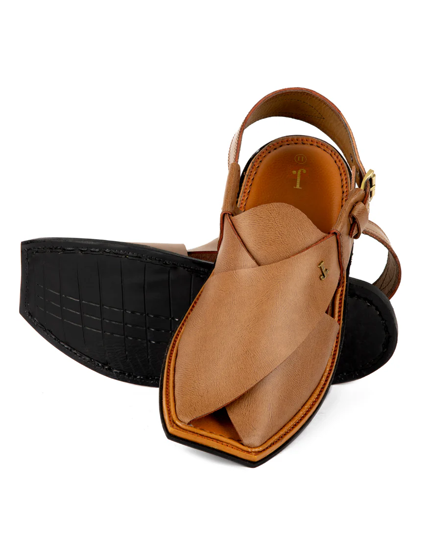 CAMEL BROWN PLAIN PESHAWARI SANDALS | JJFW-JPC-US-11270/S22-ZU-PLN