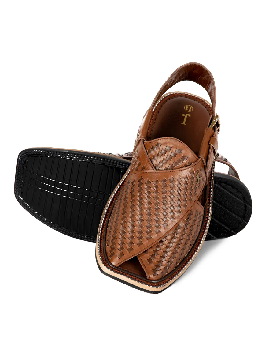 DARK BROWN TEXTURED PESHAWARI SANDALS | JJFW-JPC-US-11310/S22-RM-TXT