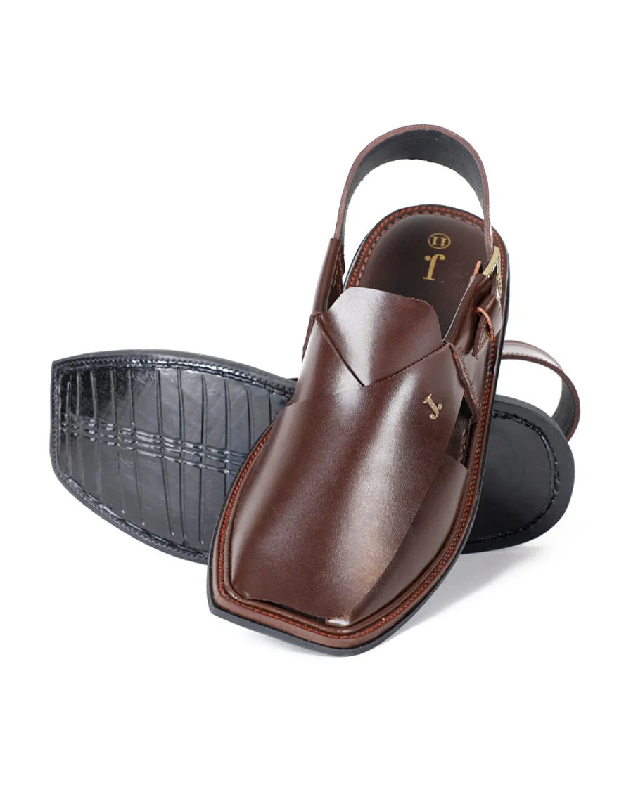 CHOCOLATE BROWN LEATHER PESHAWARI SANDALS | JJFW-JPC-US-11355/S22-GK-PLN