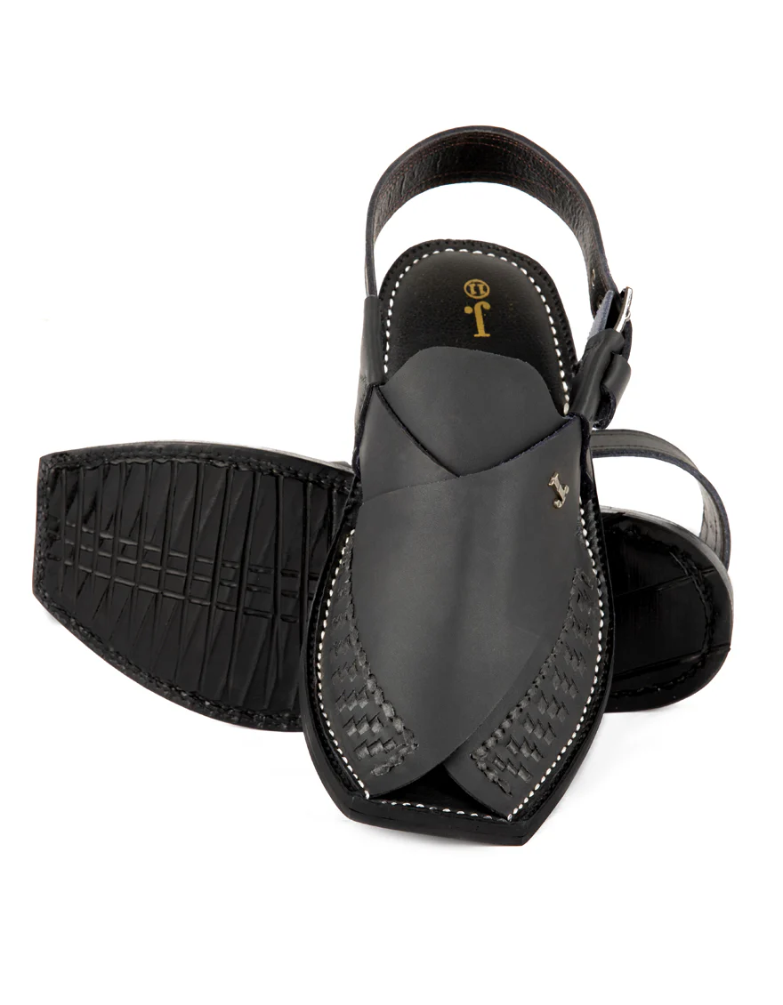 BLACK PESHAWARI SANDALS | JJFW-JPC-US-11399/S22-MQ-TXT