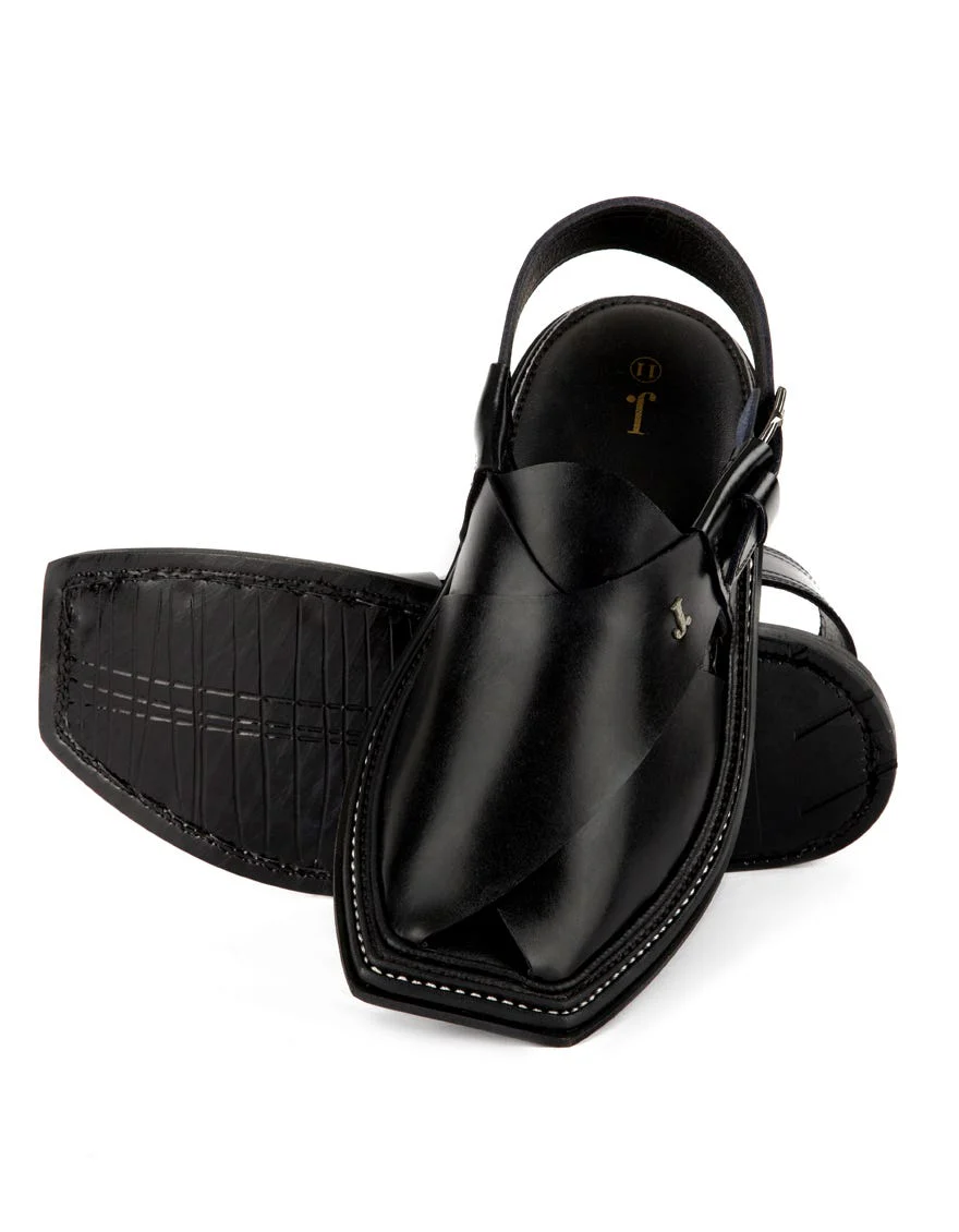 BLACK PLAIN PESHAWARI SANDALS | JJFW-JPC-US-21239-R1/S22-AD-PLN