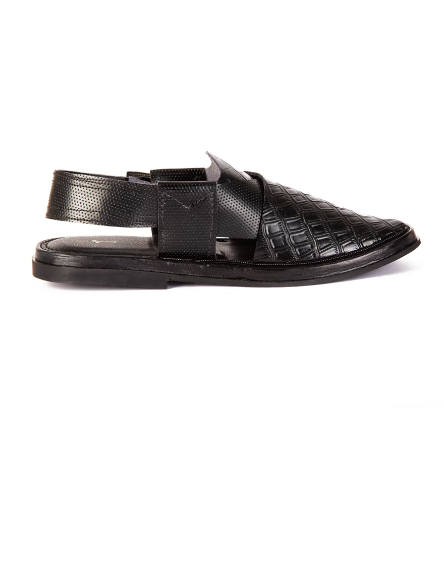 BLACK TEXTURED PESHAWARI SANDALS | JJFW-JPC-US-21282-R1/S22-BL-TXT - Image 3
