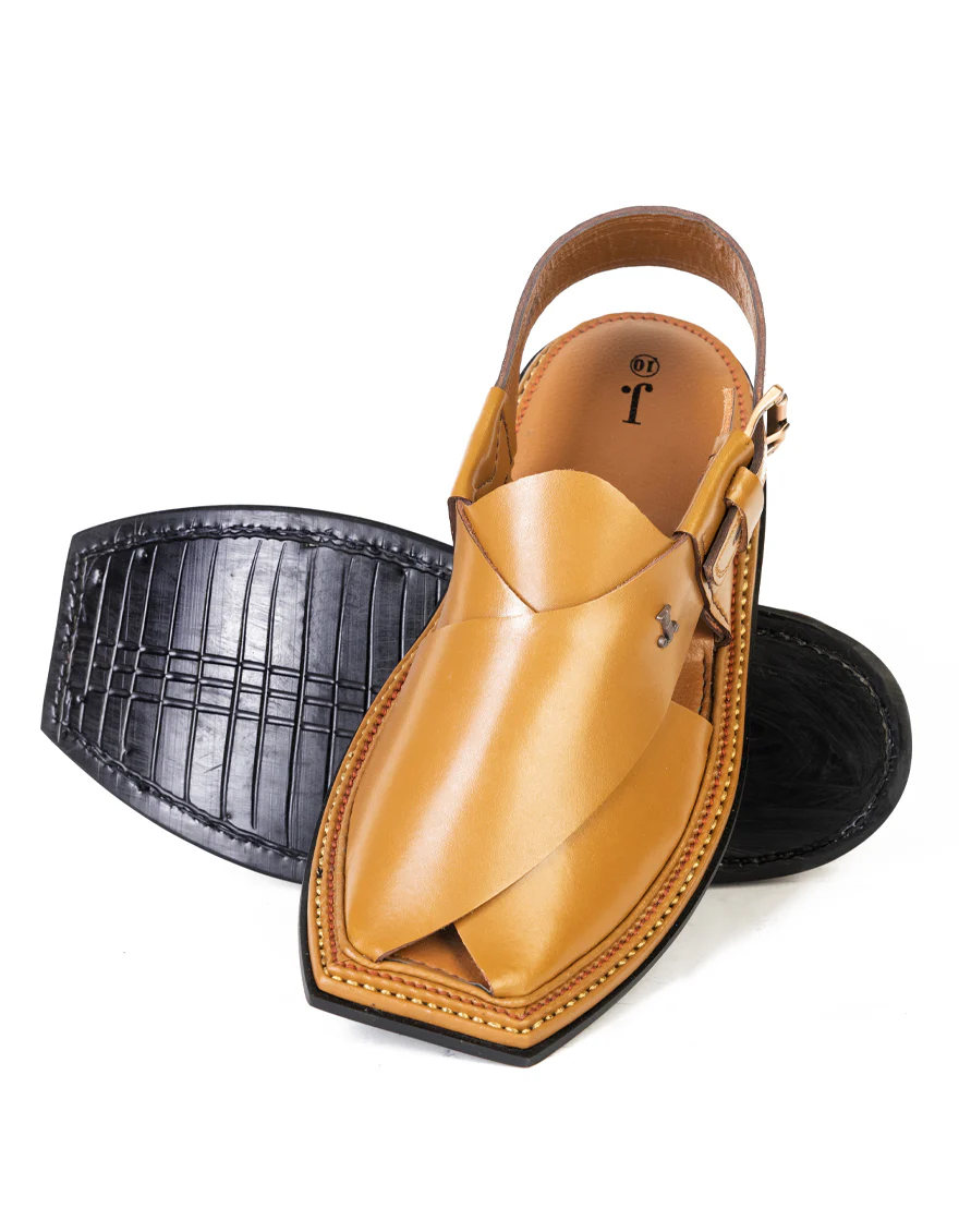 CAMEL TEXTURED PESHAWARI SANDALS | JJFW-JPC-US-21307/S23-HA-PLN