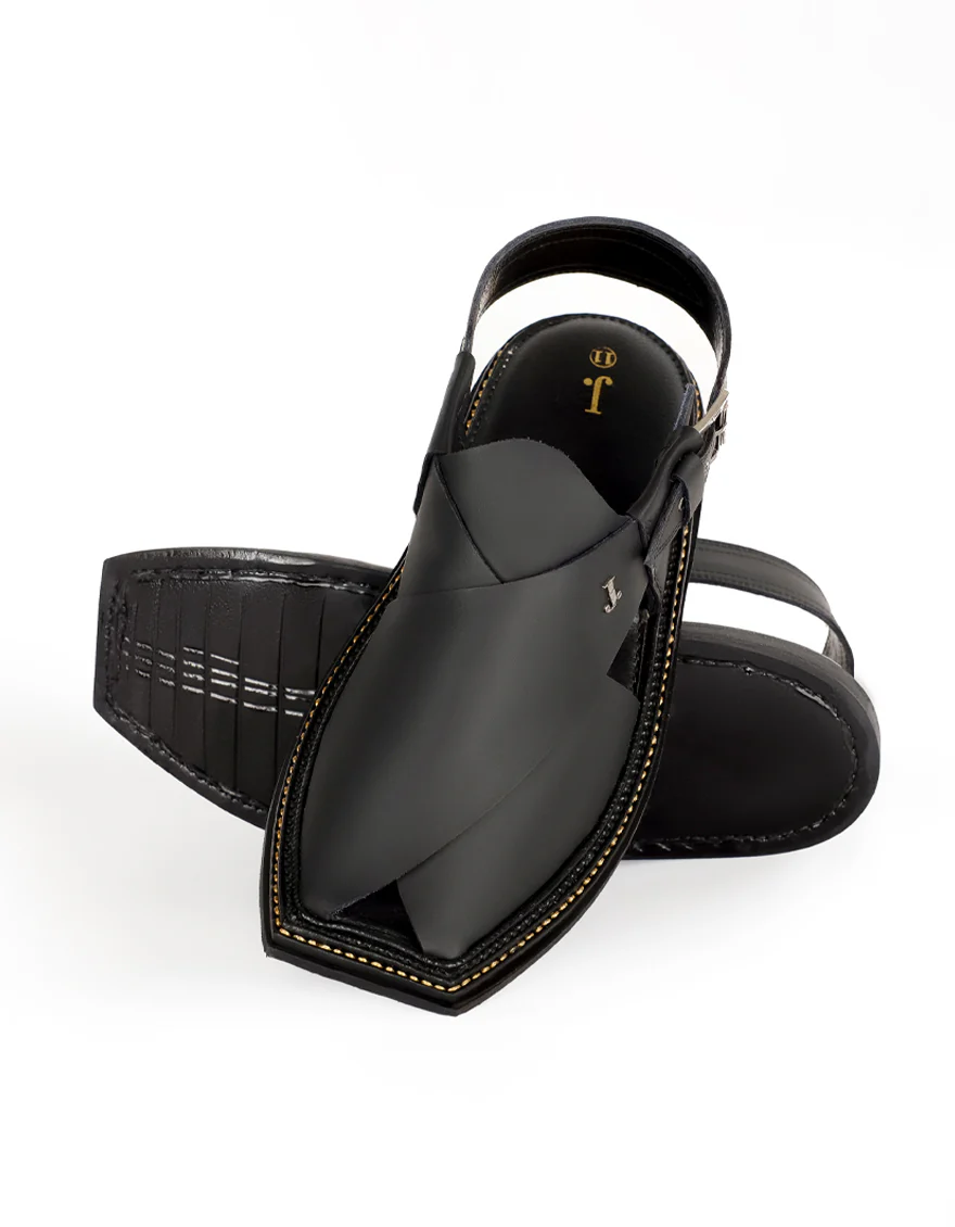 BLACK PLAIN PESHAWARI SANDALS | JJFW-JPC-US-21310/S23-FZ-PLN