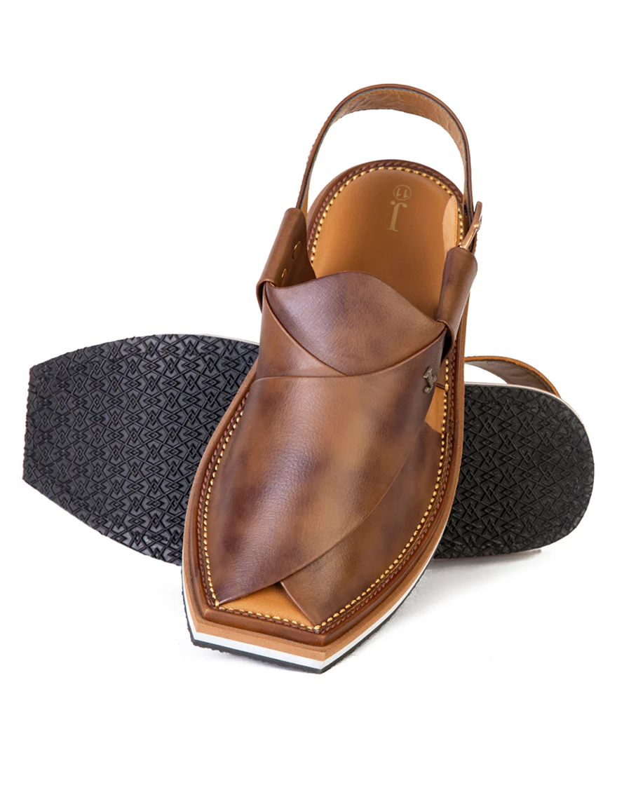 MUSTARD BROWN PLAIN PESHAWARI SANDALS | JJFW-JPC-US-9007/S23-SC-PLN