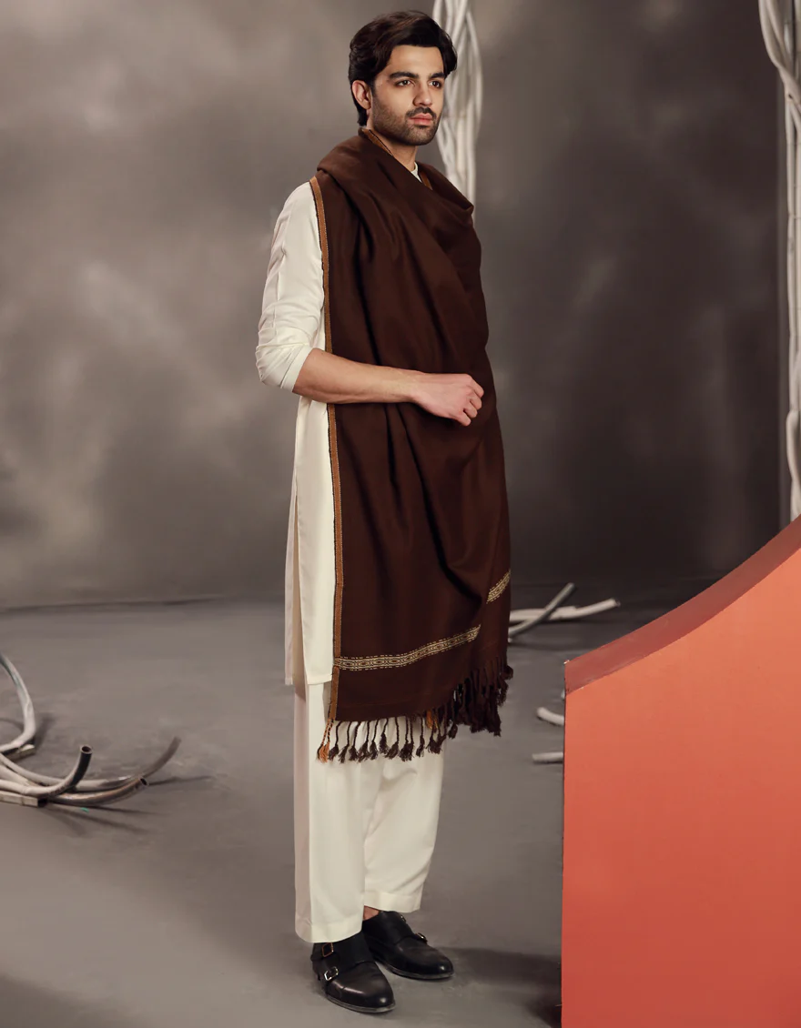 BROWN ACRYLIC SHAWL | JJID-SHAWL-9790/S24/JJ9790/C