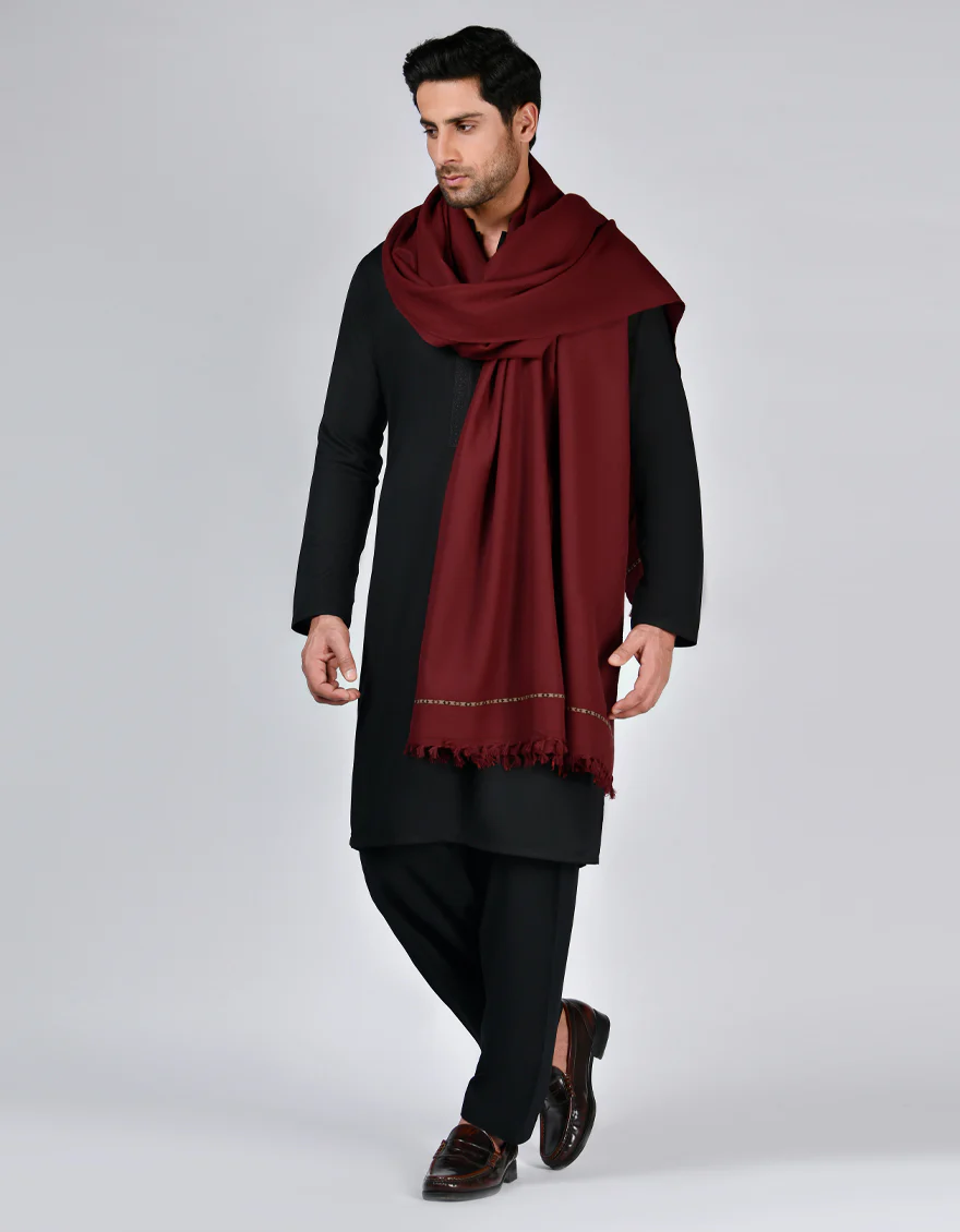 MAROON ACRYLIC SHAWL | JJID-SHAWL-W-10857/S25/JJ10857/F