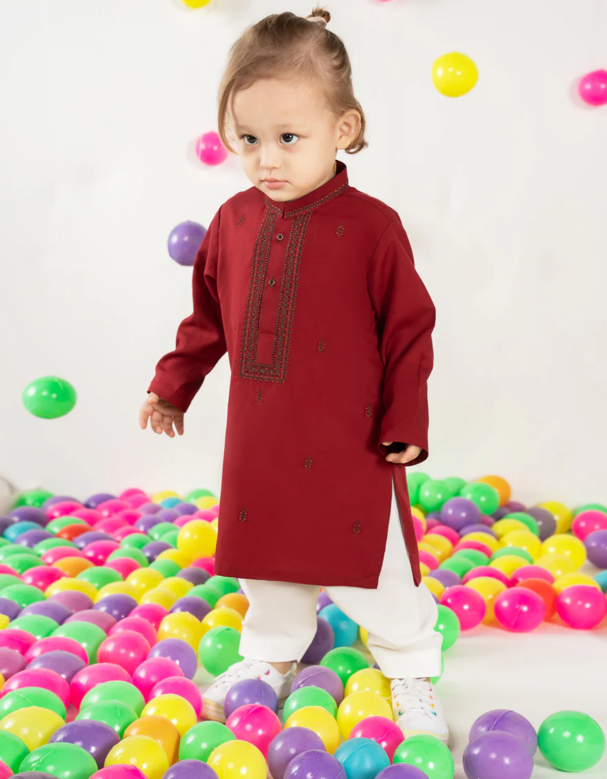 MAROON BLENDED KAMEEZ SHALWAR | JJIKS-A-46652/S25/JJ9622-FL