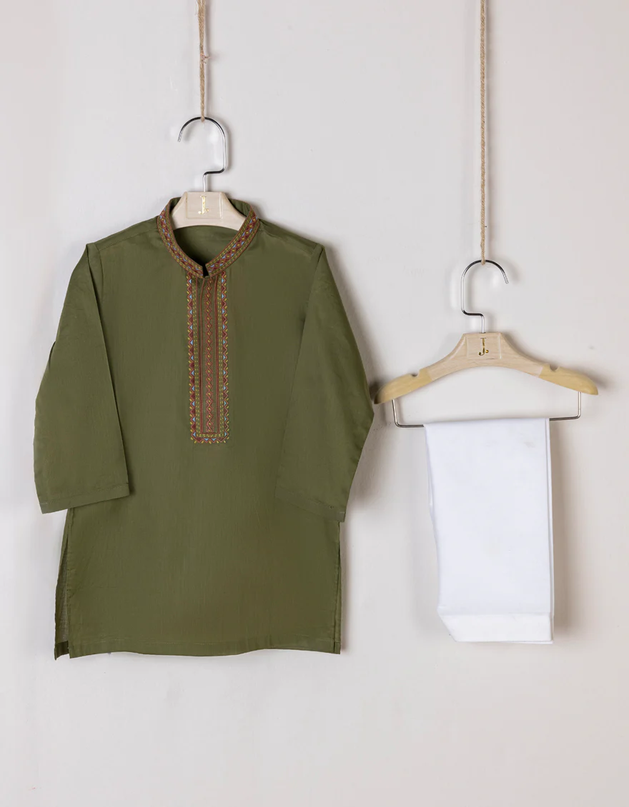 ARMY GREEN COTTON KAMEEZ SHALWAR | JJIKS-S-US-34430/S23/JJ8714-SF