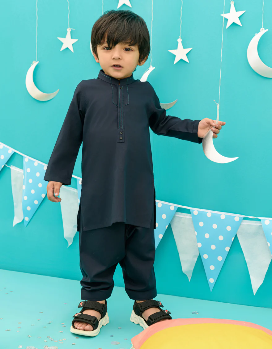 NAVY BLUE BLENDED KAMEEZ SHALWAR | JJIKS-US-43247/A23/JJ8790-CL