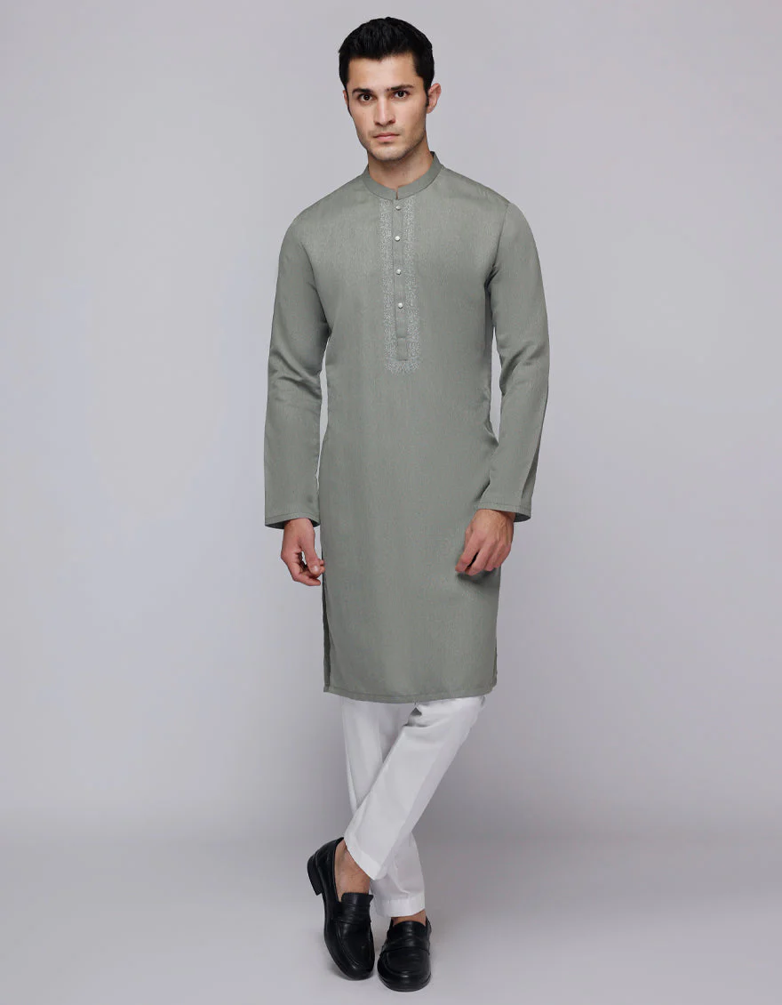 CEMENT GREEN BLENDED KURTA | JJK-A-33113/S25/JJ9413-SF