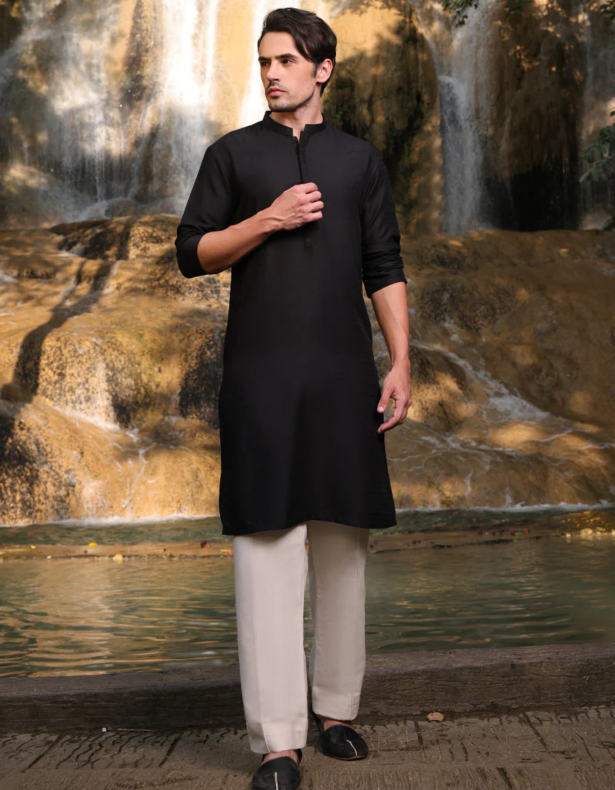 BLACK BLENDED KURTA | JJK-A-33150/S24/JJ9414-SF