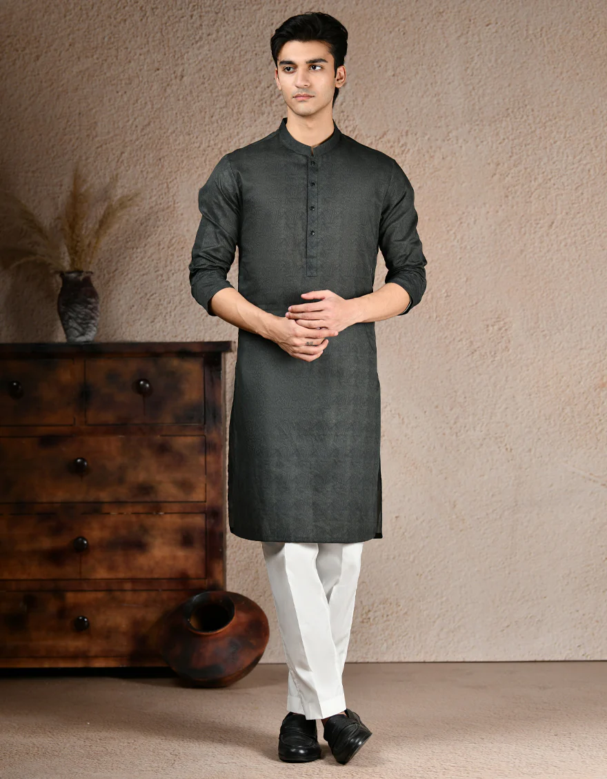 ARMY GREEN COTTON KURTA | JJK-A-33330/S25/JJ8387-PN