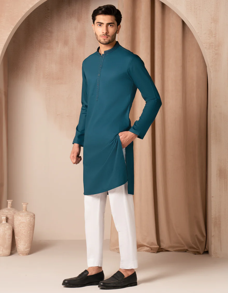 TEAL COTTON KURTA | JJK-A-33409/S25/JJ9830-SF