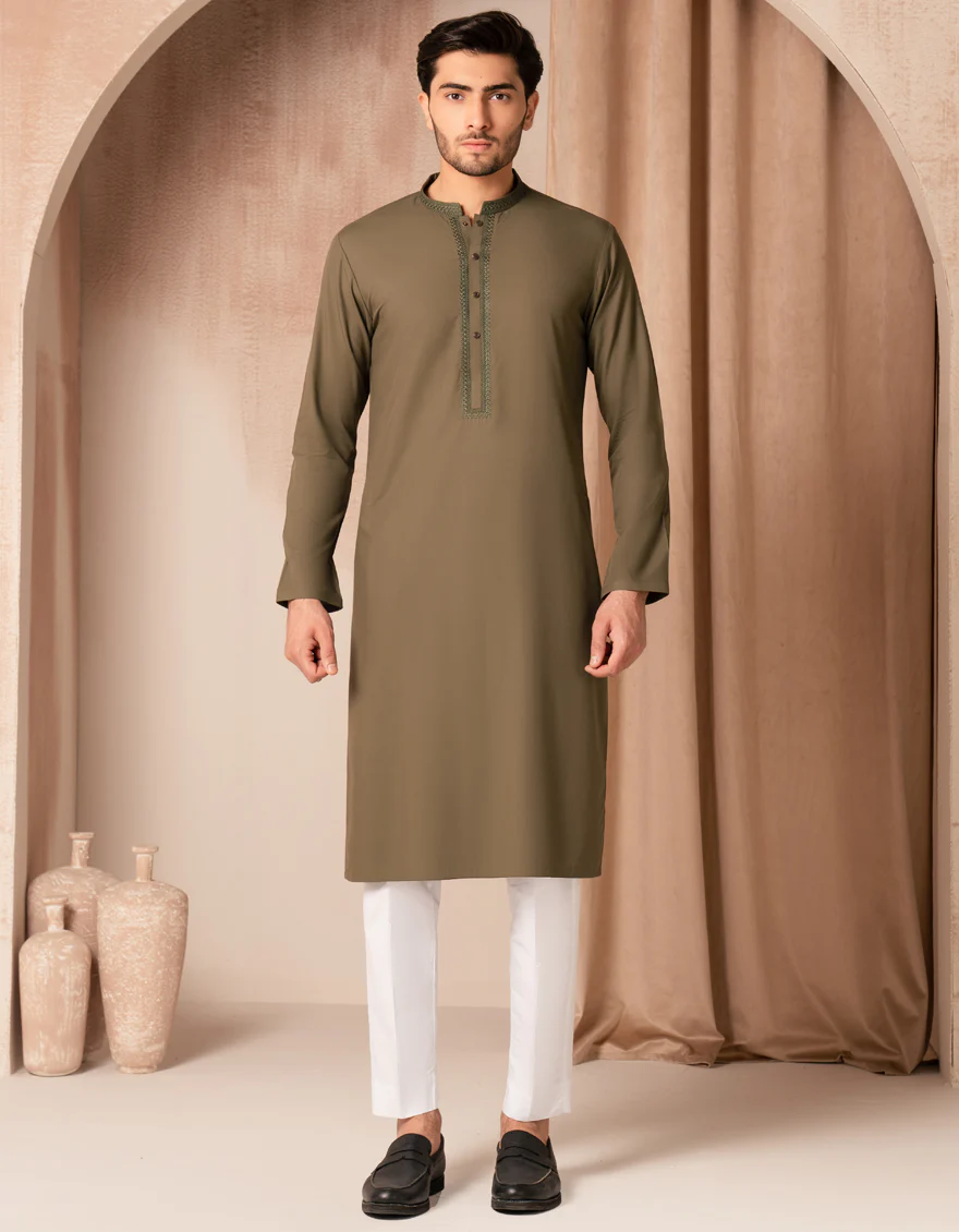 OLIVE BLENDED KURTA | JJK-A-33496/S25/JJ8729-SF