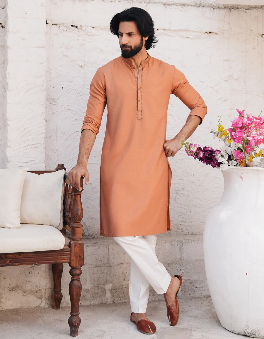 ORANGE BLENDED KURTA | JJK-A-46708/S25/JJ9847-SF