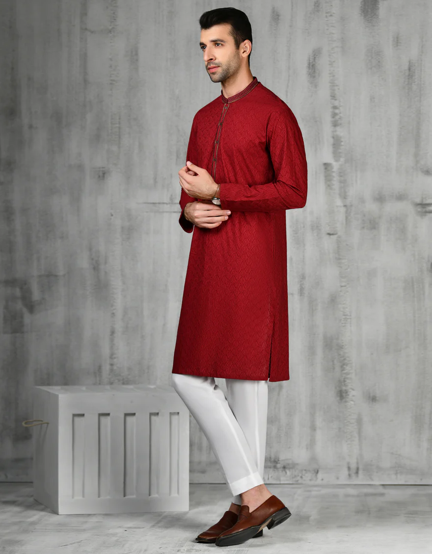 RED COTTON KURTA | JJK-A-47177/S24/JJ10