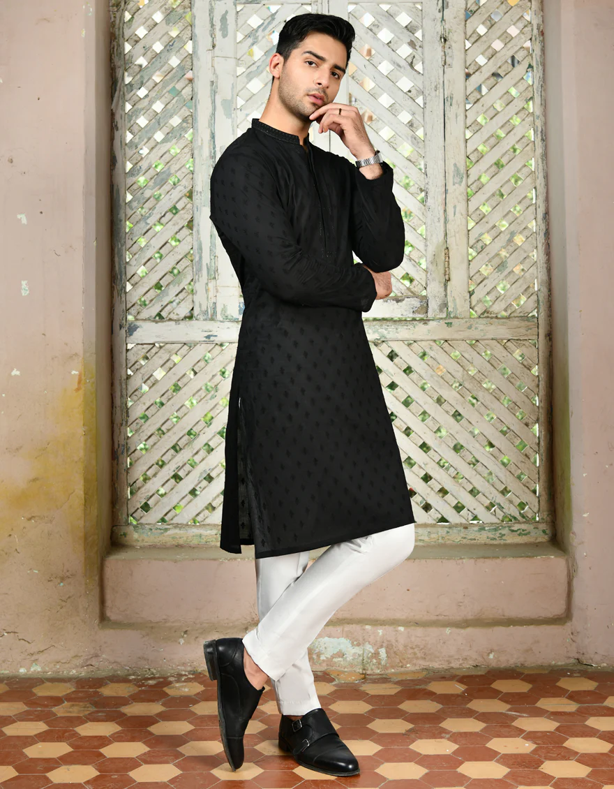 BLACK COTTON KURTA | JJK-A-47222/S24/JJ9212-FL