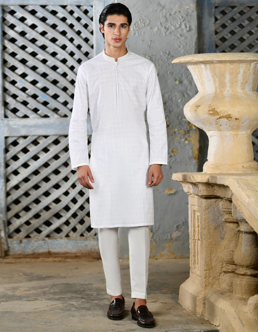 WHITE COTTON KURTA | JJK-A-47228/S24/JJ9212-FL