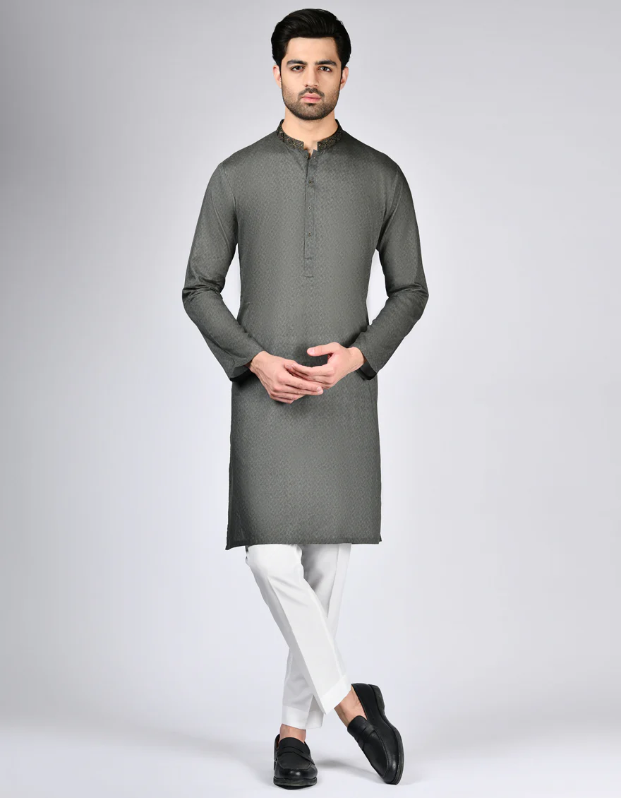 ARMY GREEN COTTON KURTA | JJK-A-47350/S24/JJ9552-SF