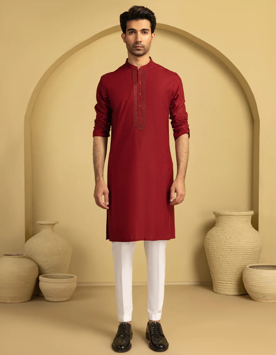 RED BLENDED KURTA | JJK-A-50096/S25/JJ9850-FL