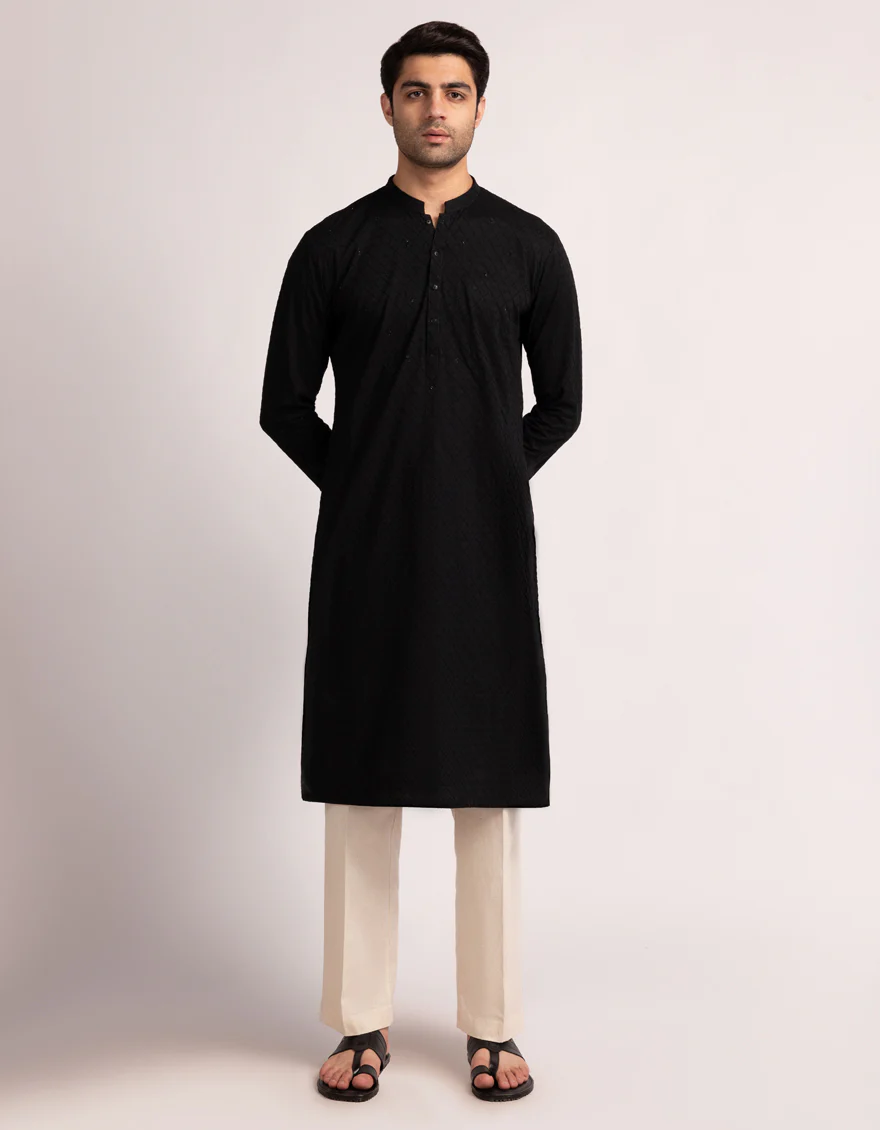 BLACK COTTON KURTA | JJK-A-50430/S25/JJ10234-FL