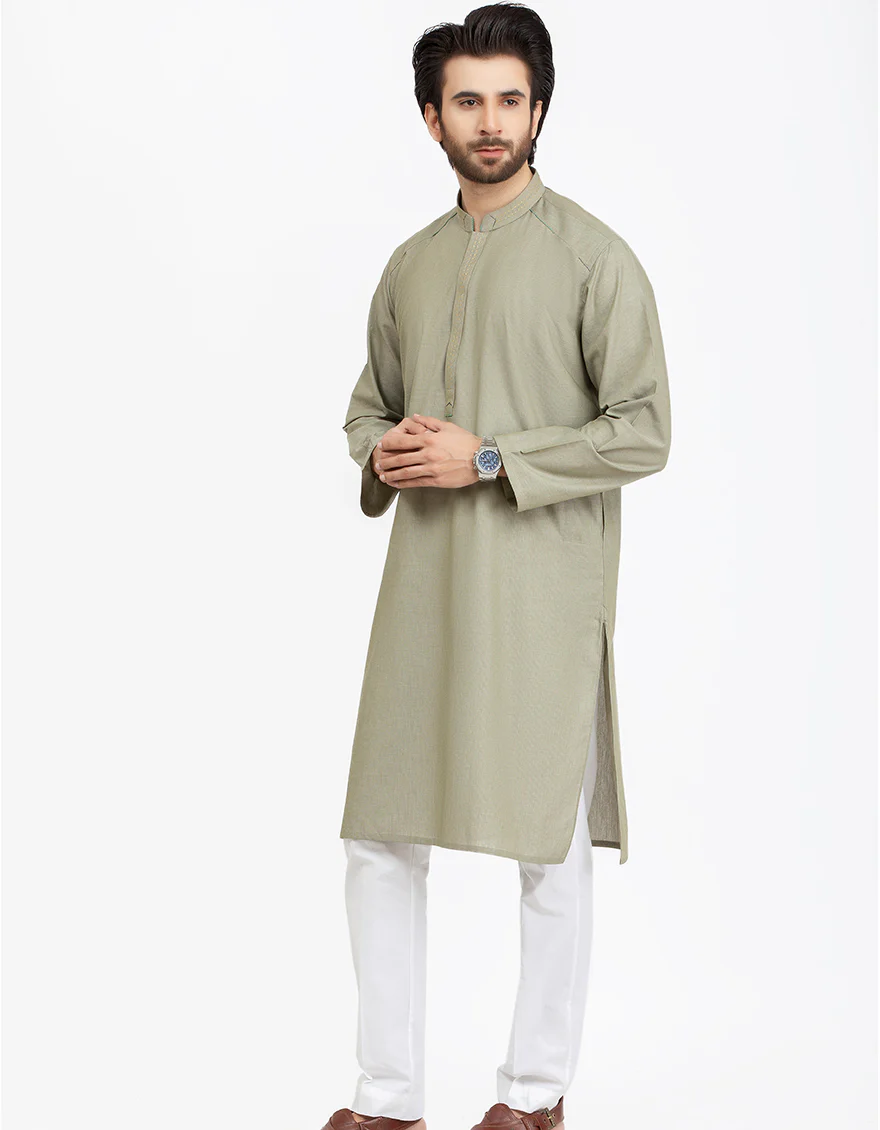 DULL GREEN CVC KURTA | JJK-A-US-32399/S20/JJ6683