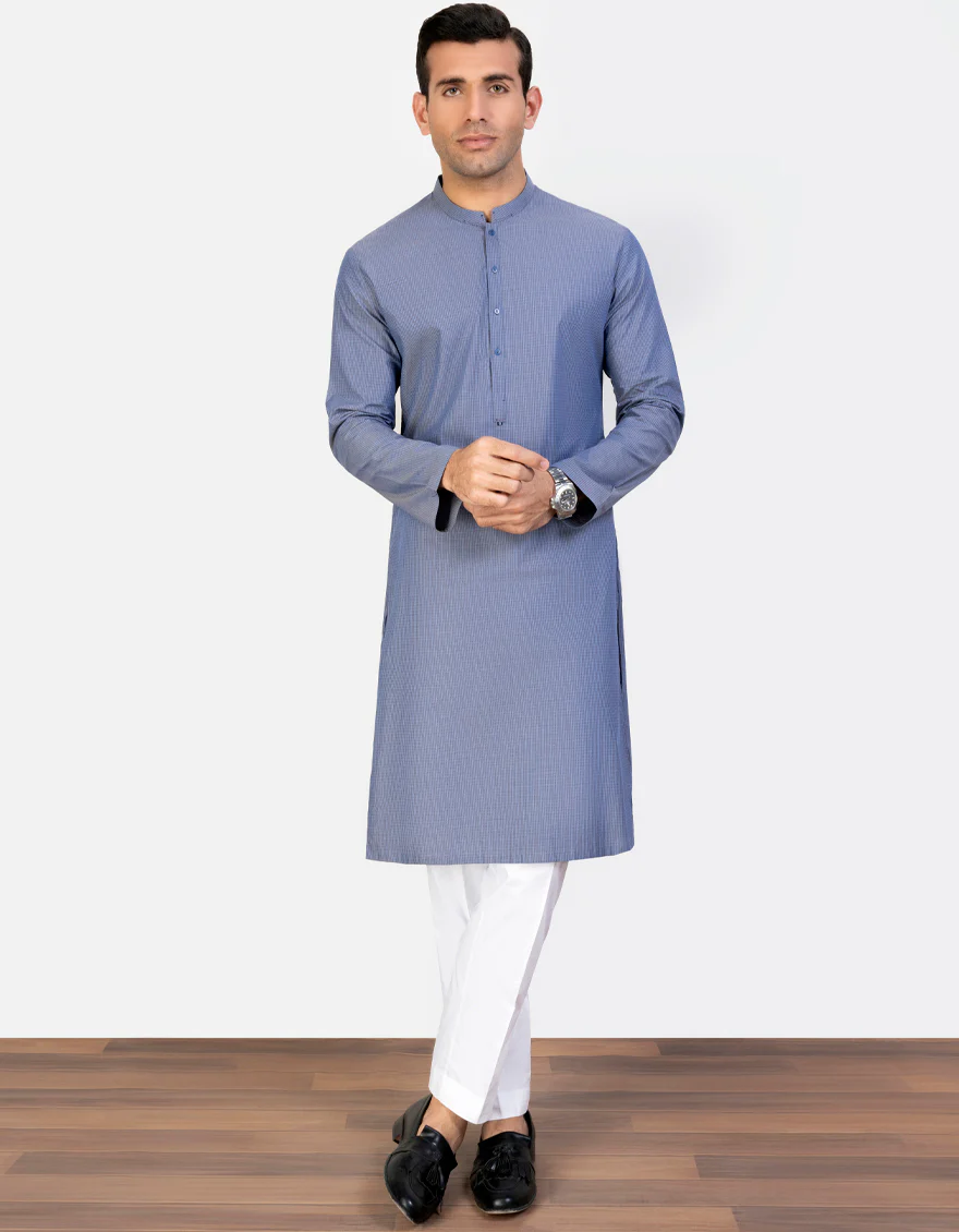 HATCHED BLUE COTTON KURTA | JJK-A-US-47093/S23/JJ8924-PN