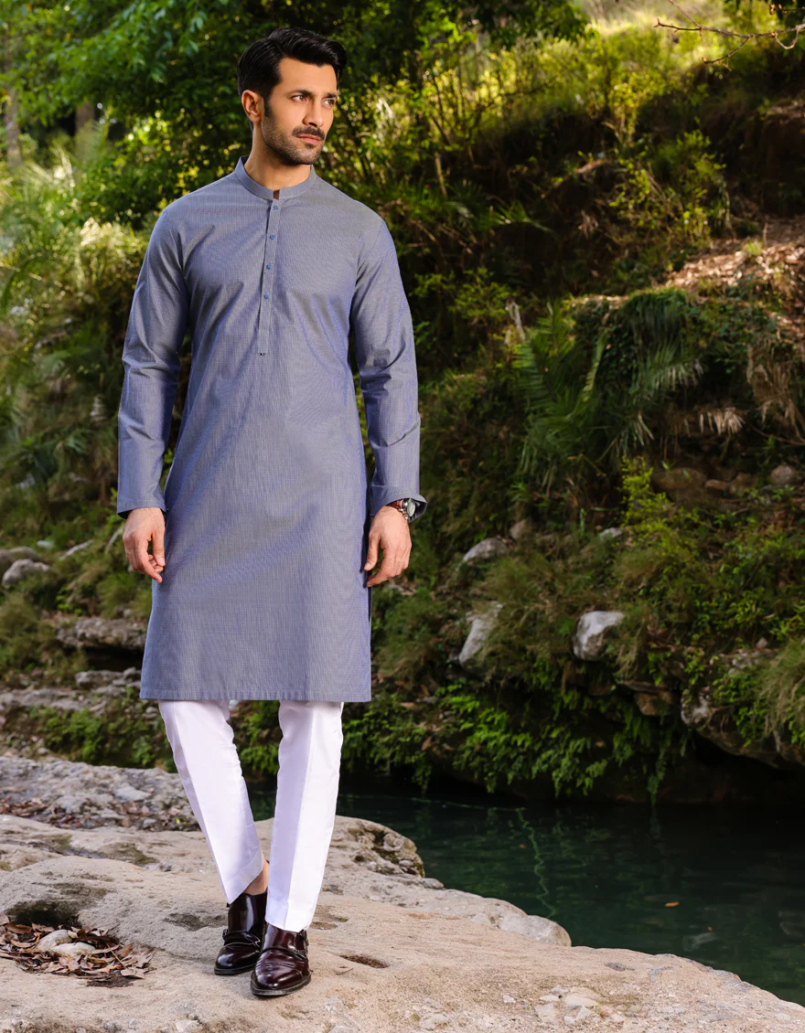 HATCHED BLUE COTTON KURTA | JJK-A-US-47094/S23/JJ8924-PN