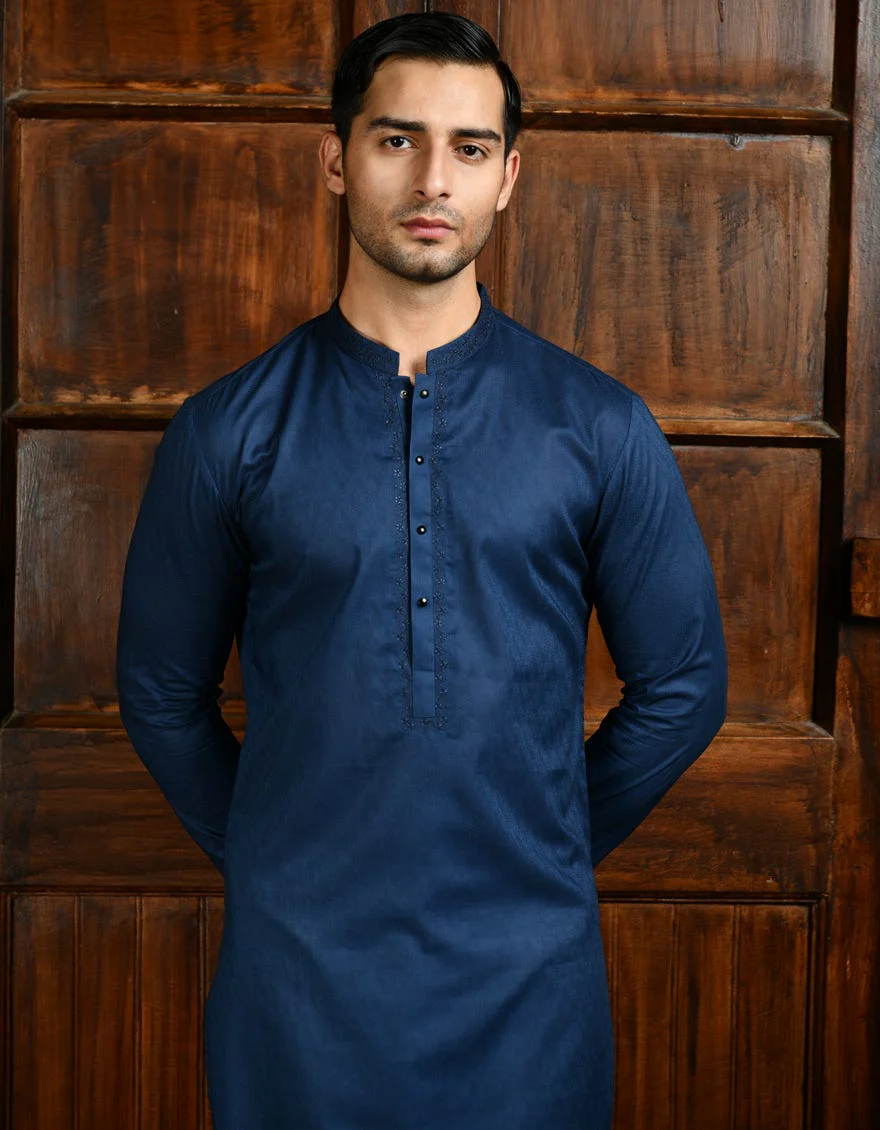 PRUSSIAN BLUE BLENDED KURTA | JJK-S-32945/S24/JJ9279-SF