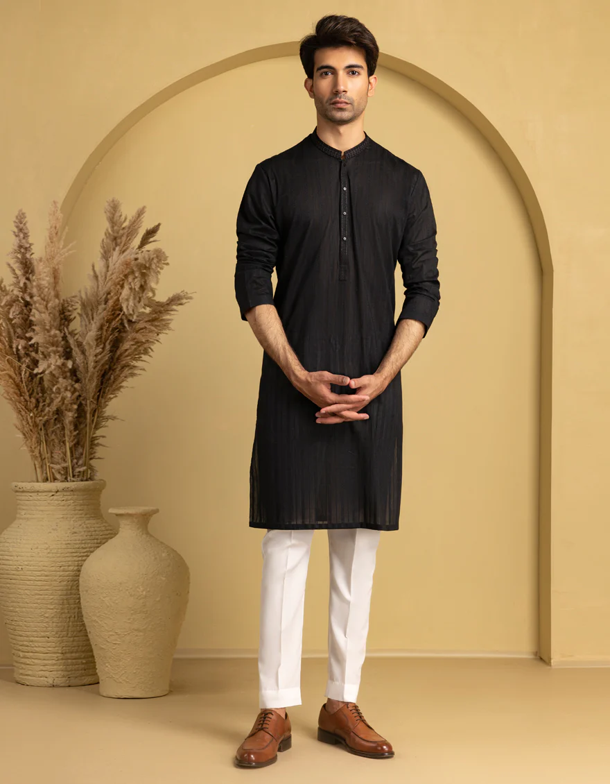 BLACK COTTON KURTA | JJK-S-33296/S25/JJ99