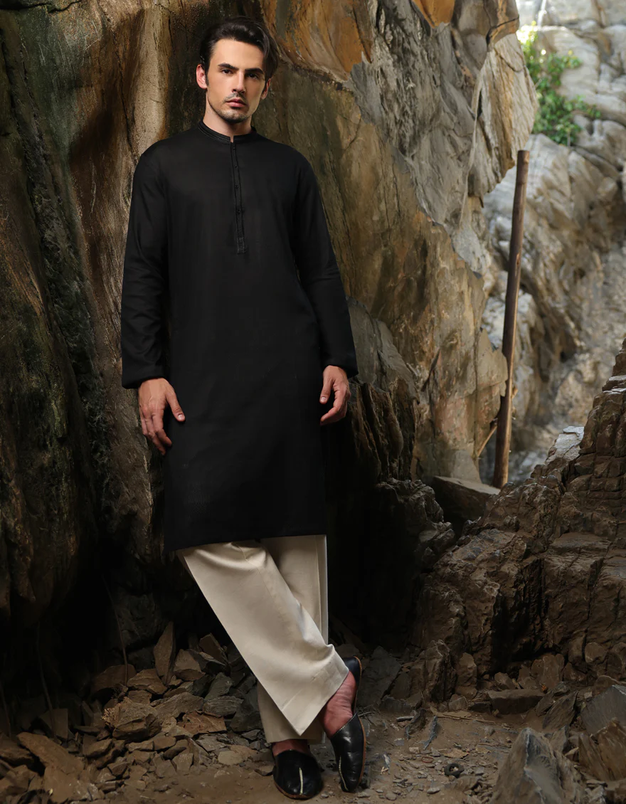 BLACK COTTON KURTA | JJK-S-46486/S25/JJ9502-SF