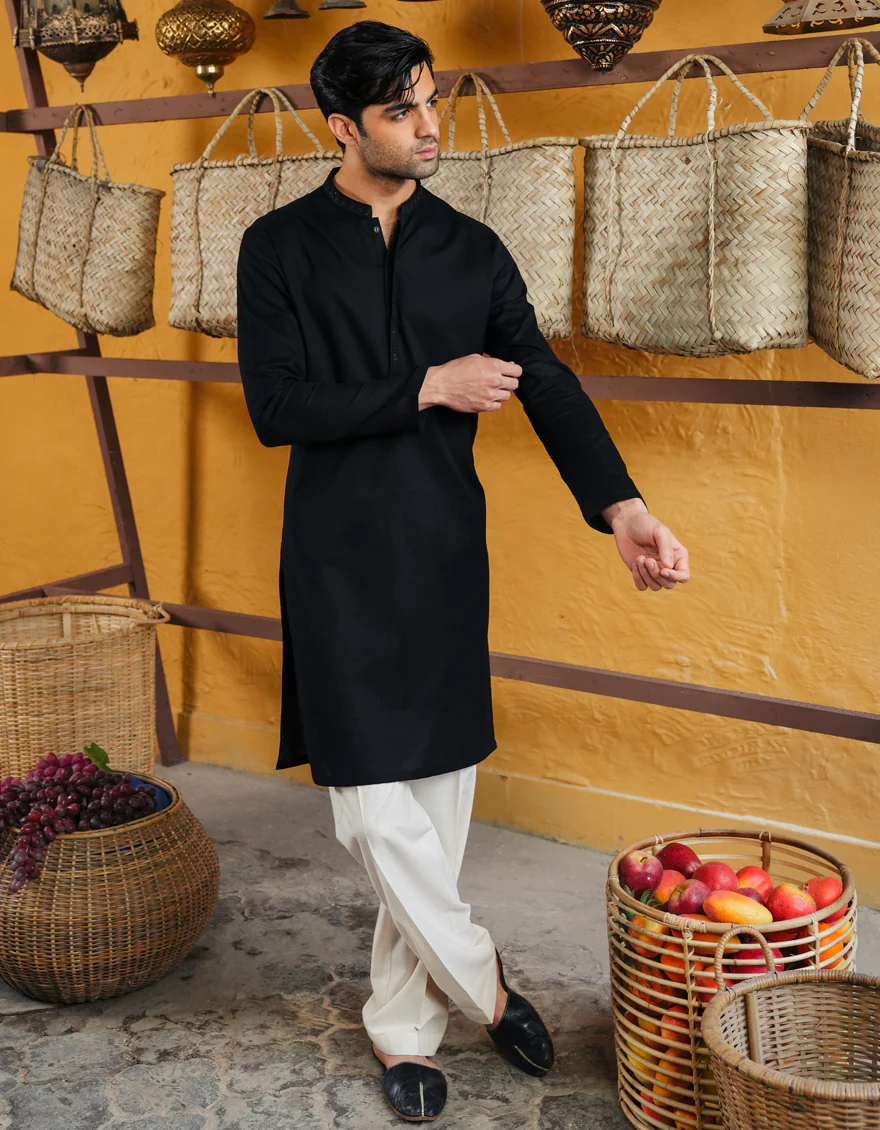 BLACK COTTON KURTA | JJK-S-46665/S25/JJ92