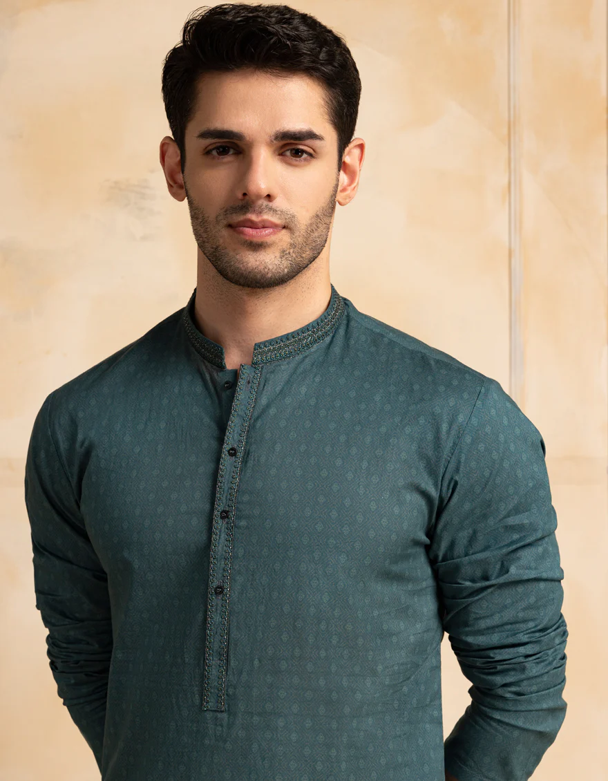 TEAL COTTON KURTA | JJK-S-47395/S25/JJ9775-SF - Image 3
