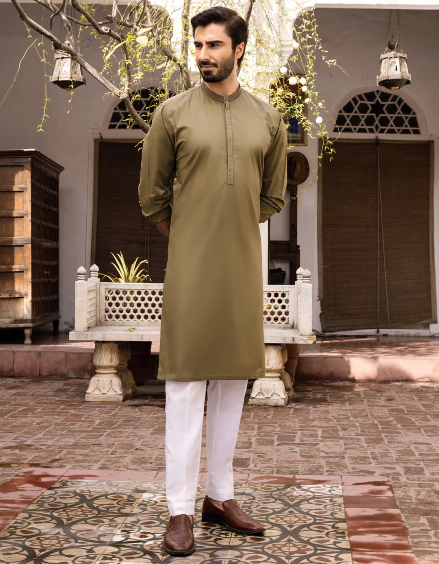 OLIVE COTTON KURTA | JJK-S-US-32555/S22/JJ7546-SF