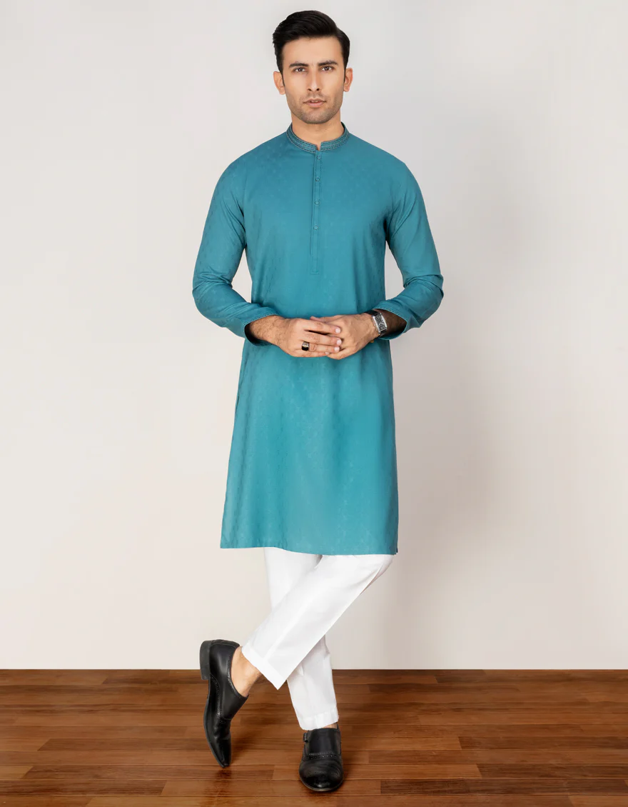 AQUA GREEN BLENDED KURTA | JJK-S-US-32698/S23/JJ8629-SF