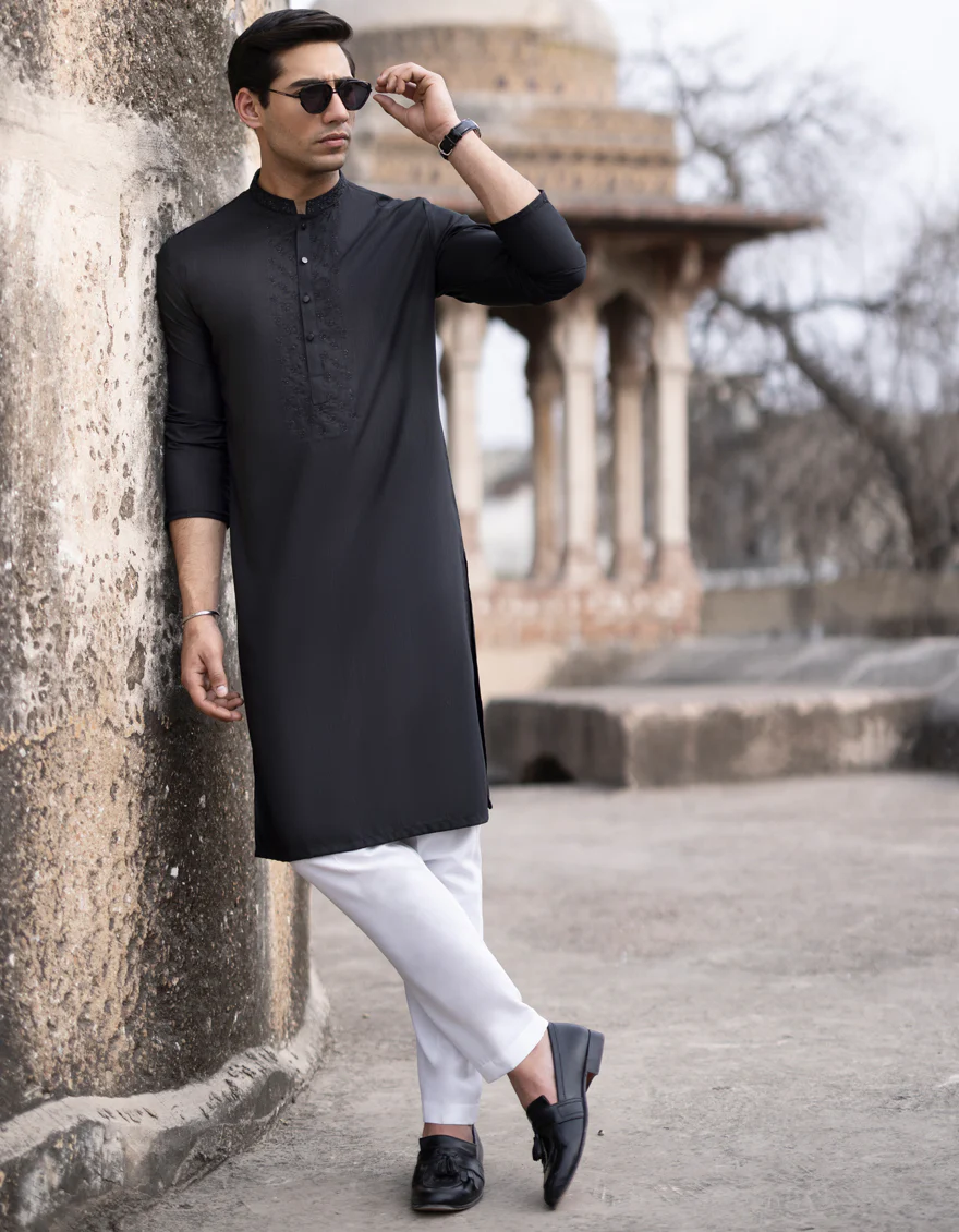 BLACK BLENDED KURTA | JJK-S-US-32718/S23/JJ8717-FL