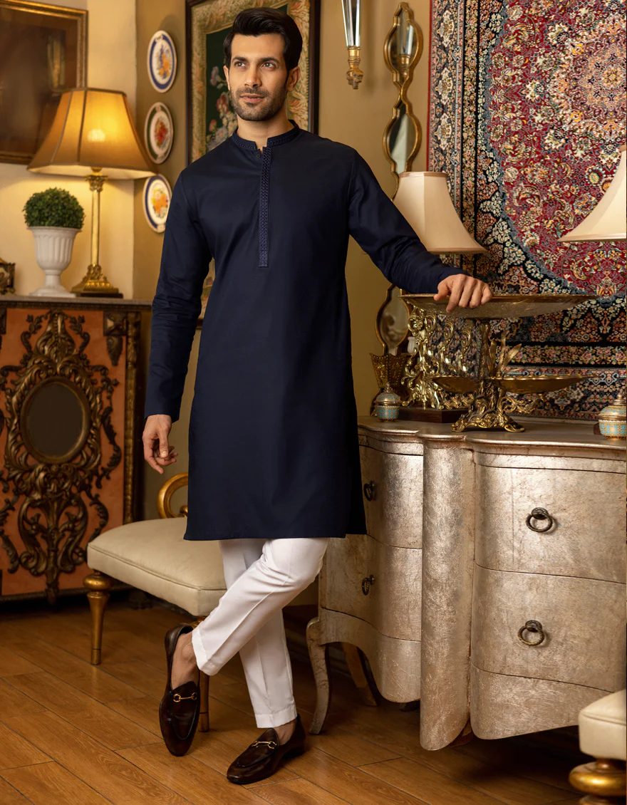 NAVY BLUE COTTON KURTA | JJK-S-US-34152/S22/JJ7659-SF