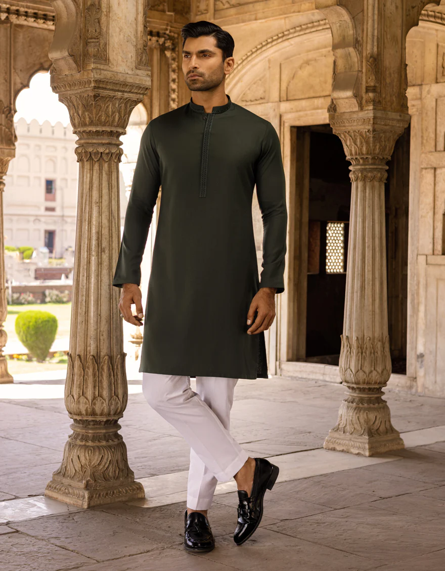 FOREST GREEN BLENDED KURTA | JJK-S-US-34183/S22/JJ7626-SF