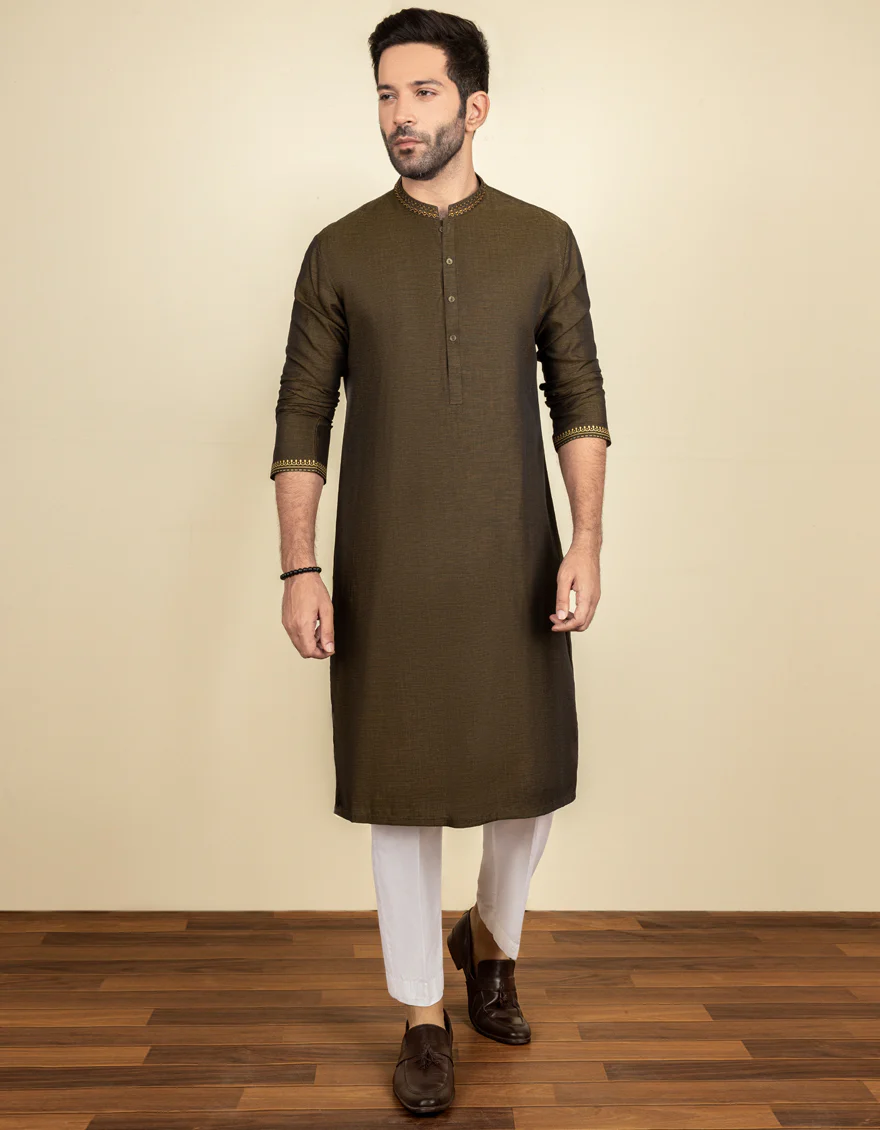 MEHNDI GREEN COTTON KURTA | JJK-S-US-34220/S22/JJ8147-FL