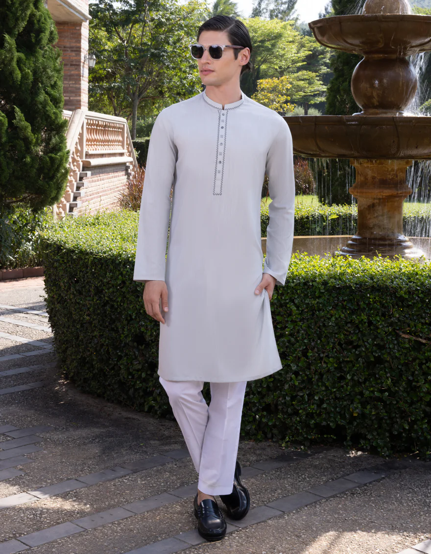 PALE GREY BLENDED KURTA | JJK-S-US-34343/S23/JJ8717-SF