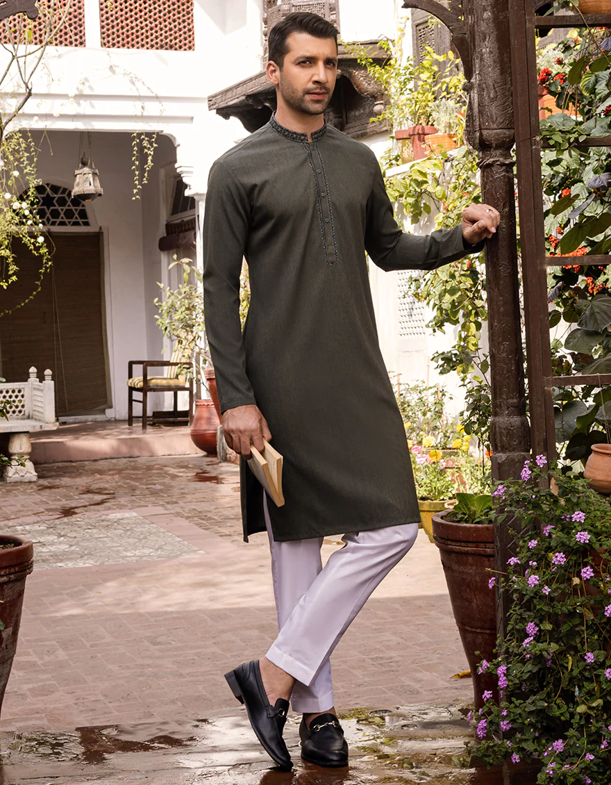 DULL GREEN BLENDED KURTA | JJK-S-US-37595/S22/JJ7628-FL