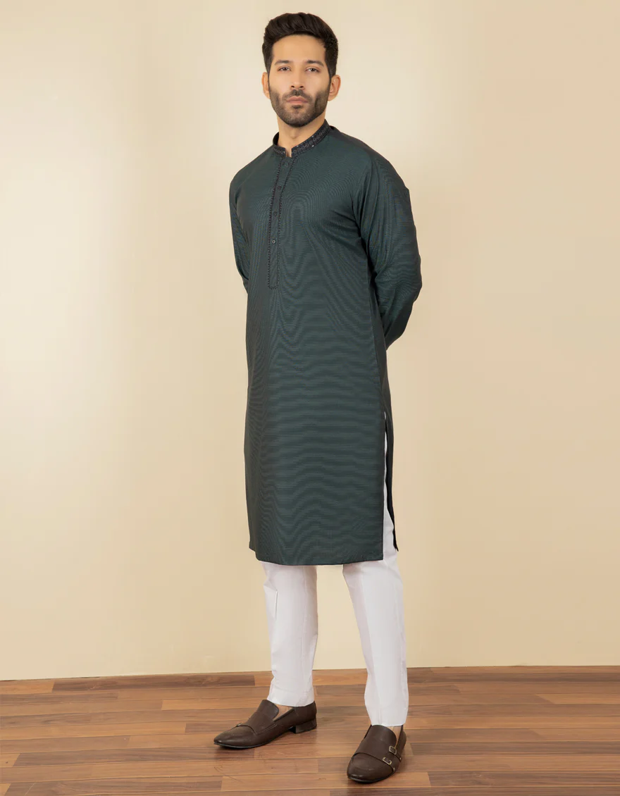 BOTTLE GREEN COTTON KURTA | JJK-S-US-37603/S22/JJ8176-FL