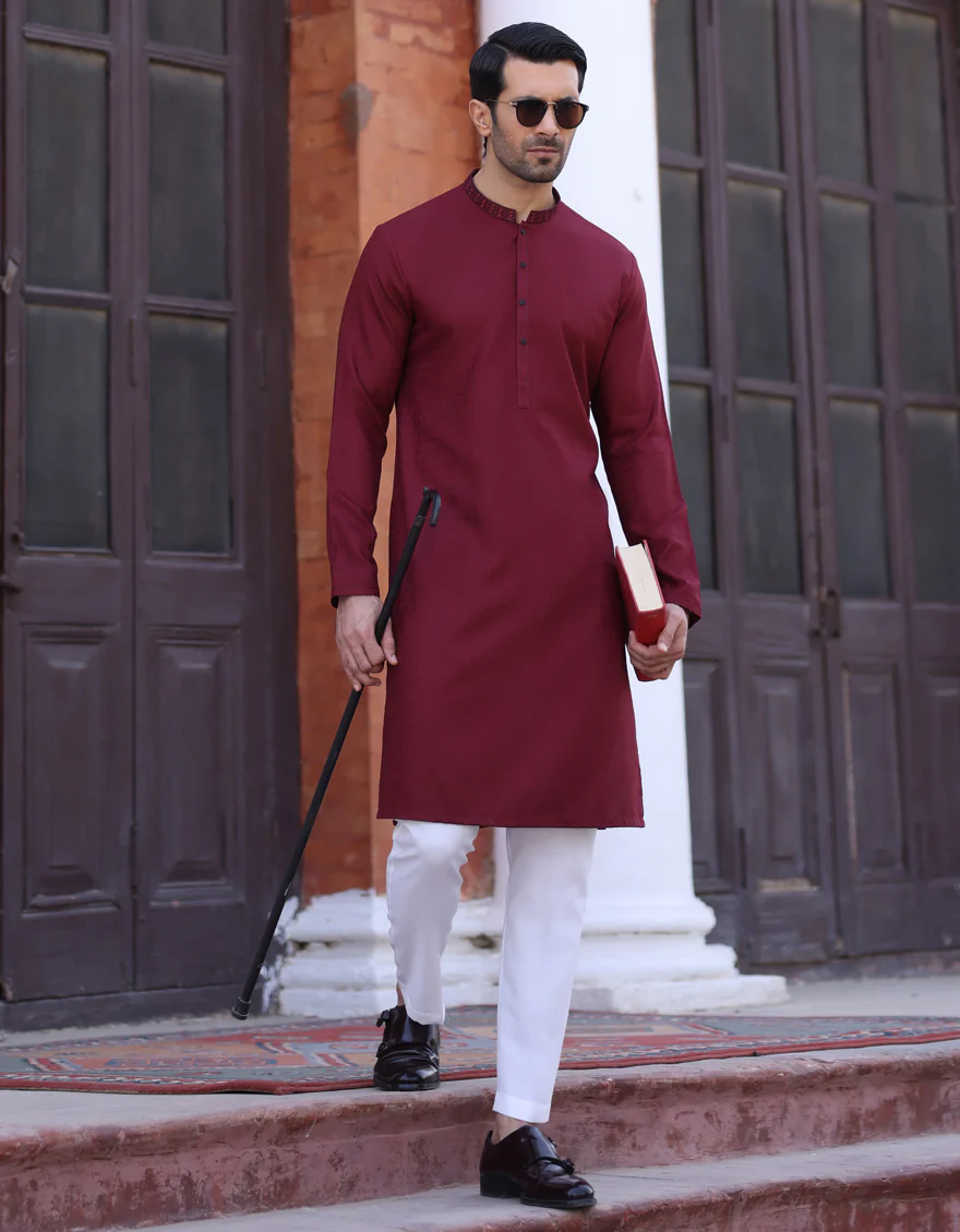 MAROON BLENDED KURTA | JJK-S-US-47021/S23/JJ8386-SF
