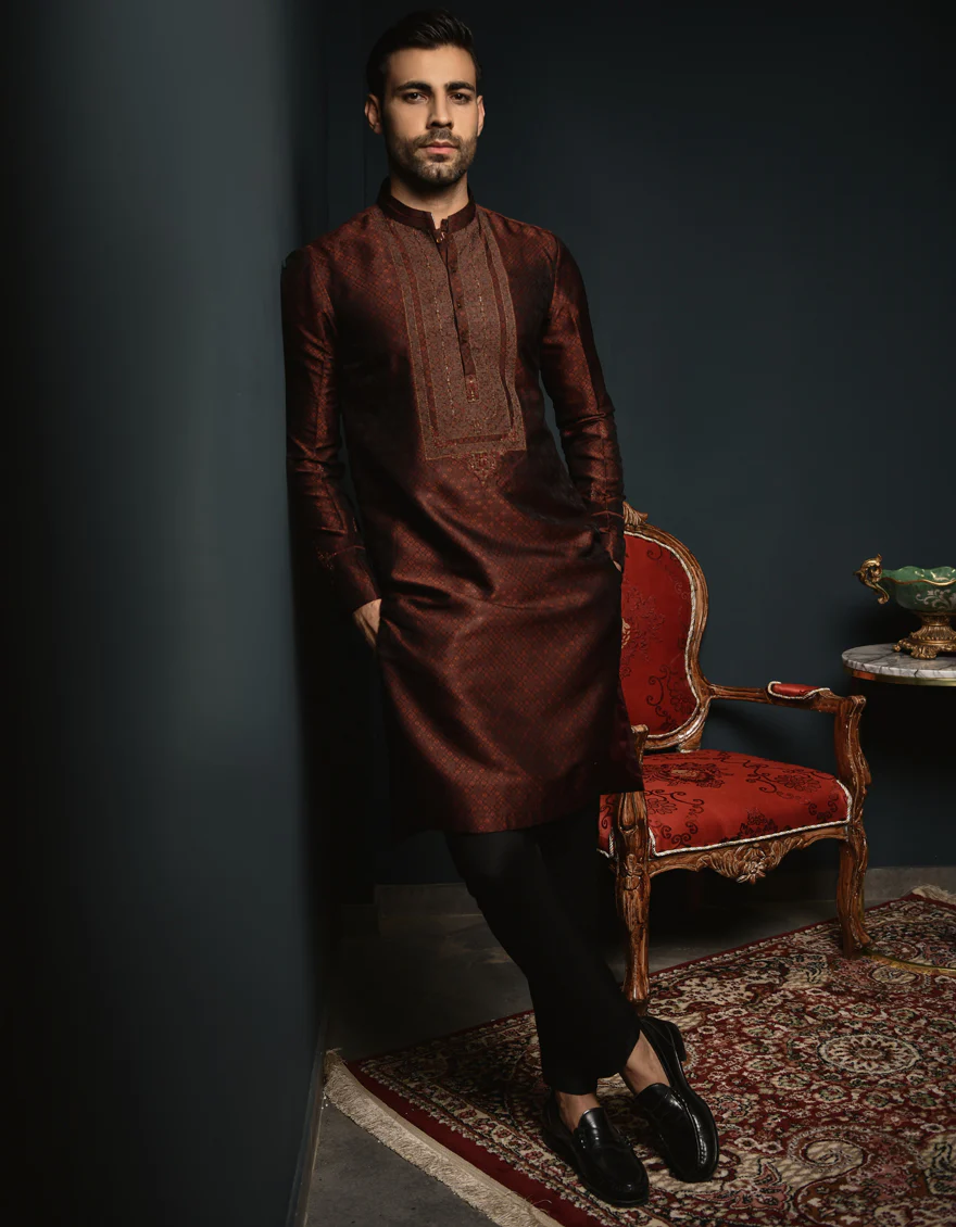 BROWN JAMAWAR KURTA | JJK-SP-48009/S24/JJ8855-FL